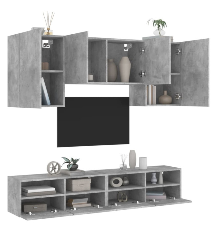 Unités murales TV 5 pcs gris béton bois d'ingénierie | Mobilier & Déco