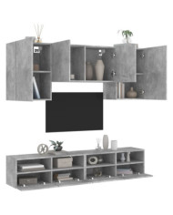 Unités murales TV 5 pcs gris béton bois d'ingénierie | Mobilier & Déco