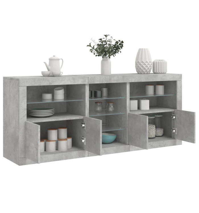 Buffet avec lumières LED gris béton 162x37x67 cm | Mobilier & Déco