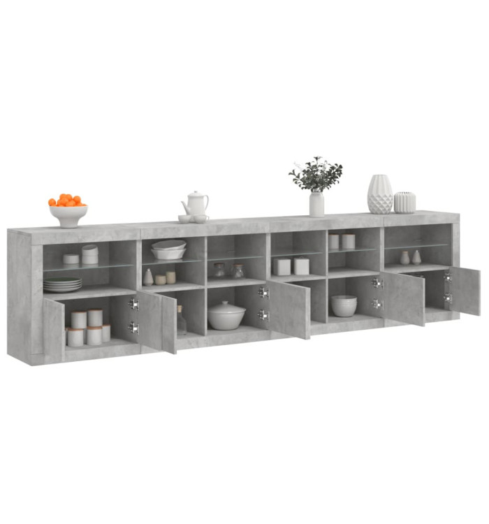 Buffet avec lumières LED gris béton 283x37x67 cm | Mobilier & Déco