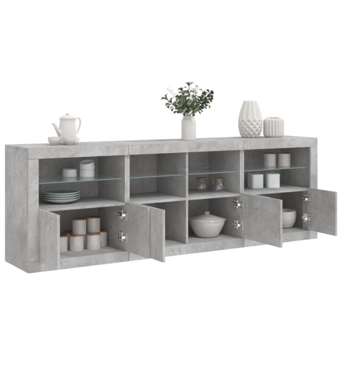 Buffet avec lumières LED gris béton 202x37x67 cm | Mobilier & Déco