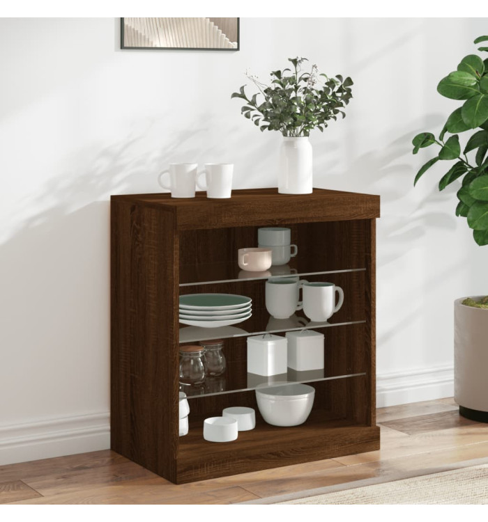 Buffet avec lumières LED chêne marron 60,5x37x67 cm | Mobilier & Déco