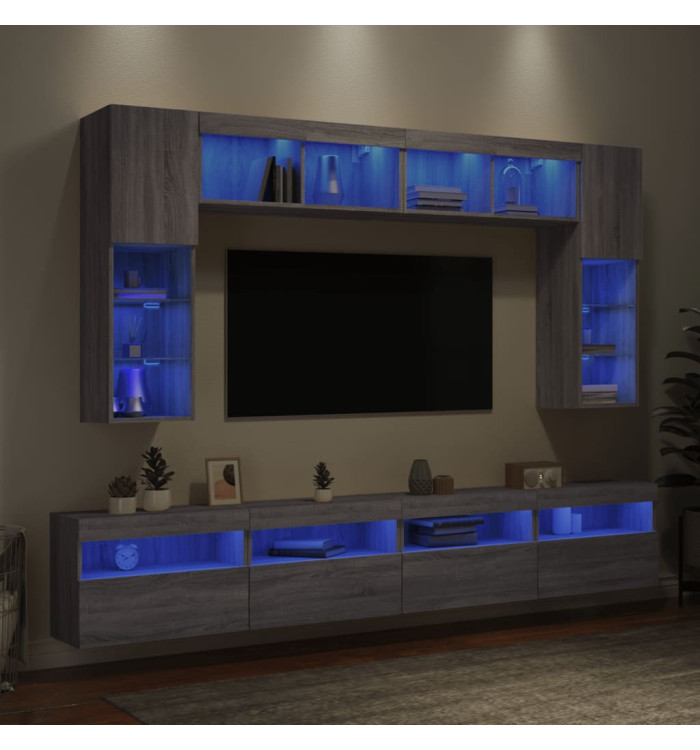 Ensemble de meubles TV muraux 8 pcs et lumières LED sonoma gris | Mobilier & Déco