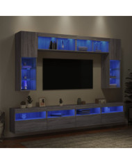 Ensemble de meubles TV muraux 8 pcs et lumières LED sonoma gris | Mobilier & Déco