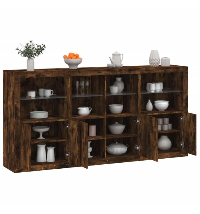 Buffet avec lumières LED chêne fumé 202x37x100 cm | Mobilier & Déco