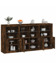Buffet avec lumières LED chêne fumé 202x37x100 cm | Mobilier & Déco