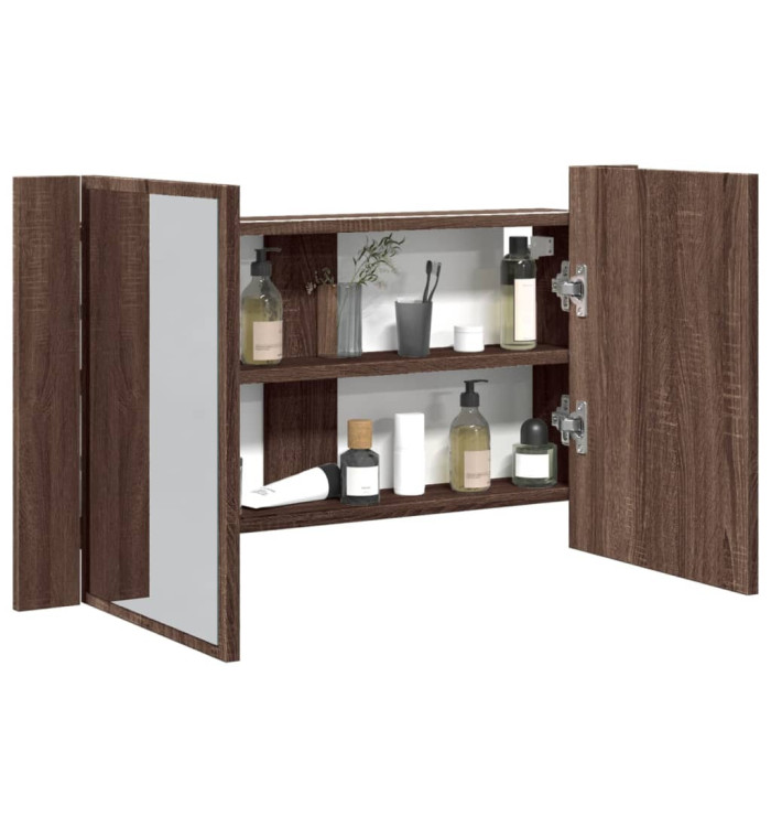 Armoire à miroir à LED de bain chêne marron 80x12x45 cm | Mobilier & Déco