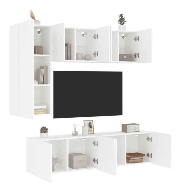 Unités murales TV 5 pcs blanc bois d'ingénierie | Mobilier & Déco