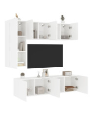 Unités murales TV 5 pcs blanc bois d'ingénierie | Mobilier & Déco