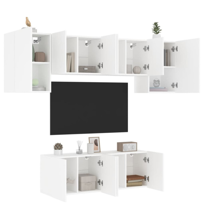 Unités murales TV 6 pcs blanc bois d'ingénierie | Mobilier & Déco