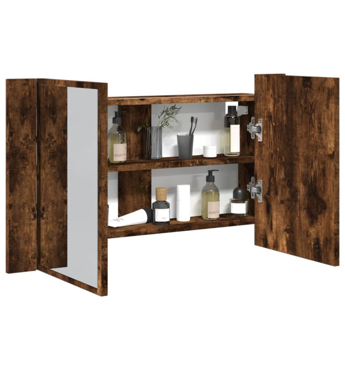 Armoire à miroir à LED de bain chêne fumé 80x12x45 cm acrylique | Mobilier & Déco