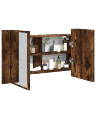 Armoire à miroir à LED de bain chêne fumé 80x12x45 cm acrylique | Mobilier & Déco