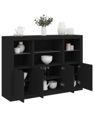 Buffets avec lumières LED 3 pcs noir bois d'ingénierie | Mobilier & Déco
