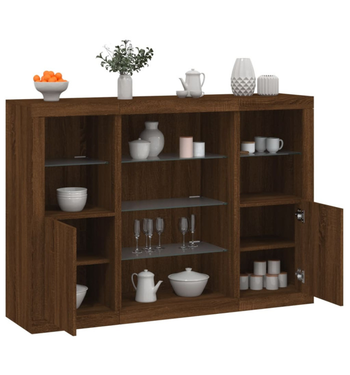 Buffets avec lumières LED 3 pcs chêne brun bois d'ingénierie | Mobilier & Déco