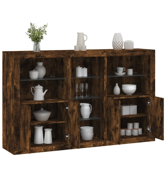 Buffet avec lumières LED chêne fumé 162x37x100 cm | Mobilier & Déco