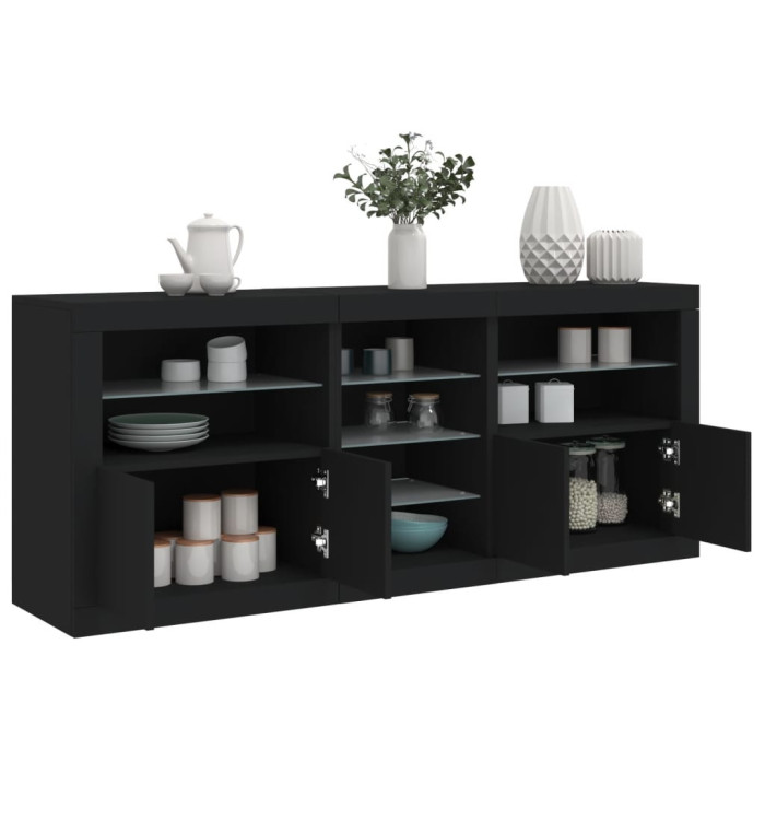 Buffet avec lumières LED noir 162x37x67 cm | Mobilier & Déco