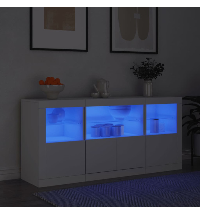 Buffet avec lumières LED blanc 142,5x37x67 cm | Mobilier & Déco