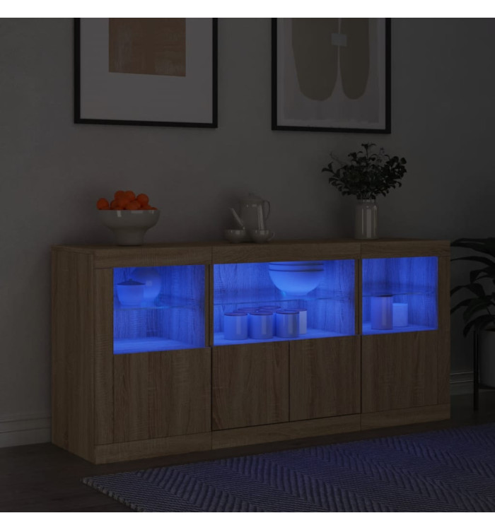 Buffet avec lumières LED chêne sonoma 142,5x37x67 cm | Mobilier & Déco
