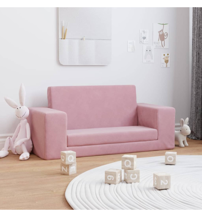 Canapé-lit pour enfants 2 places rose peluche douce | Mobilier & Déco