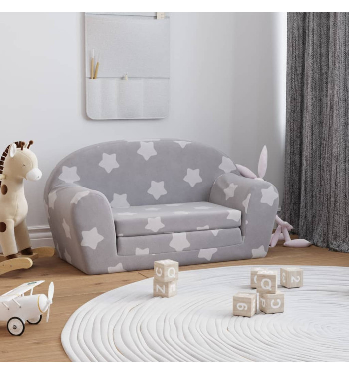 Canapé-lit enfant 2 places gris clair étoiles peluche douce | Mobilier & Déco