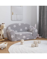 Canapé-lit enfant 2 places gris clair étoiles peluche douce | Mobilier & Déco