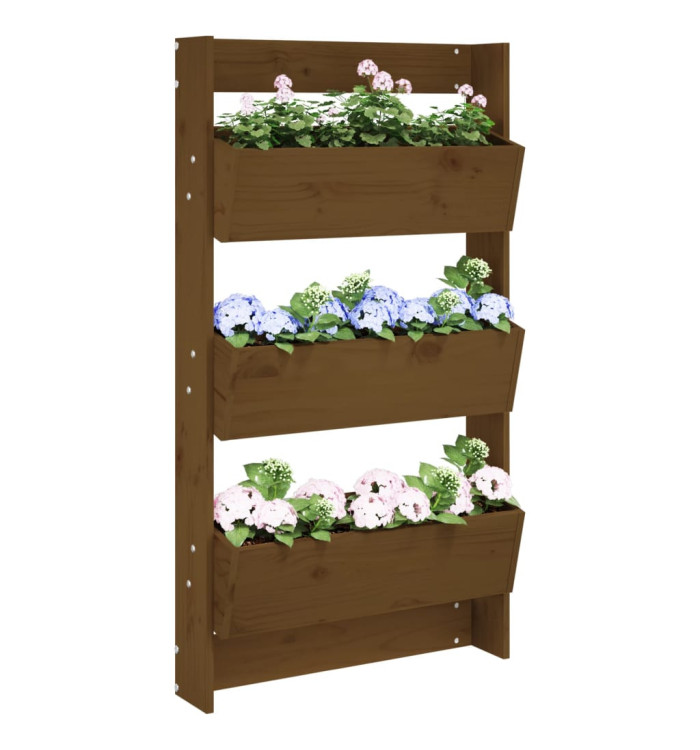 Jardinière murale 3 niveaux 60x18,5x110 cm brun miel pin massif | Mobilier & Déco