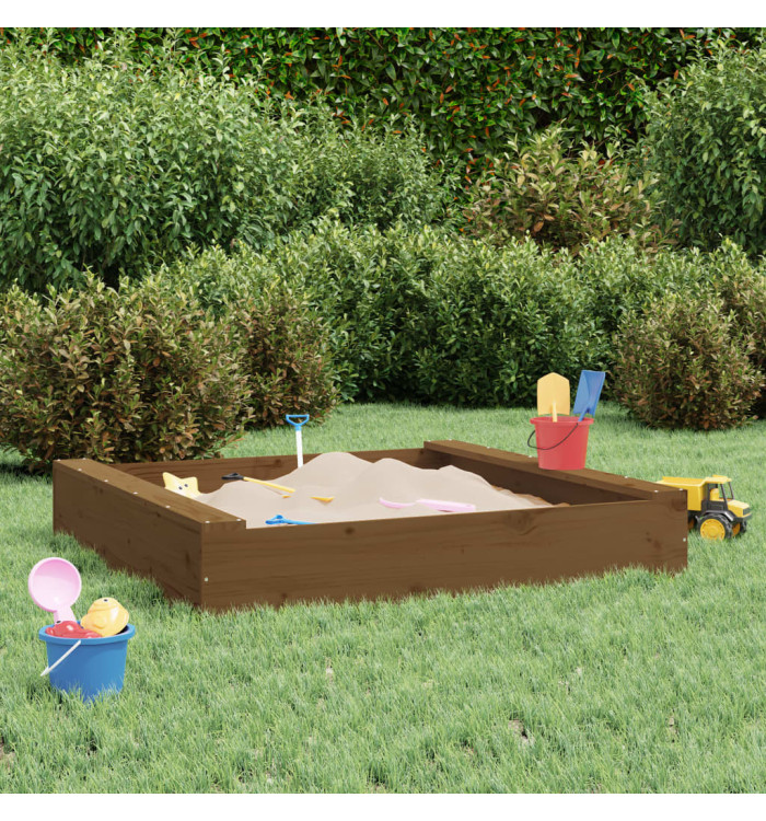 Bac à sable avec sièges marron miel carré bois de pin massif | Mobilier & Déco