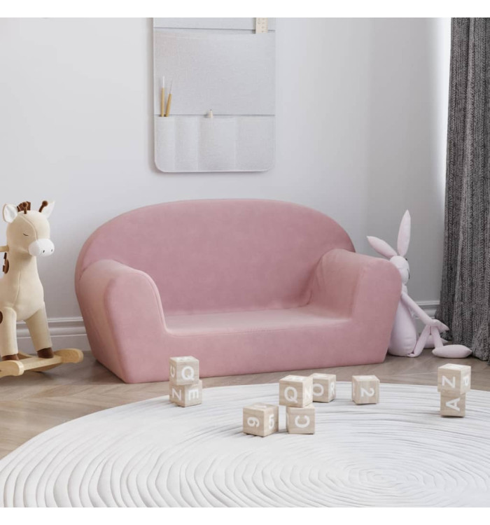 Canapé pour enfants 2 places rose peluche douce | Mobilier & Déco