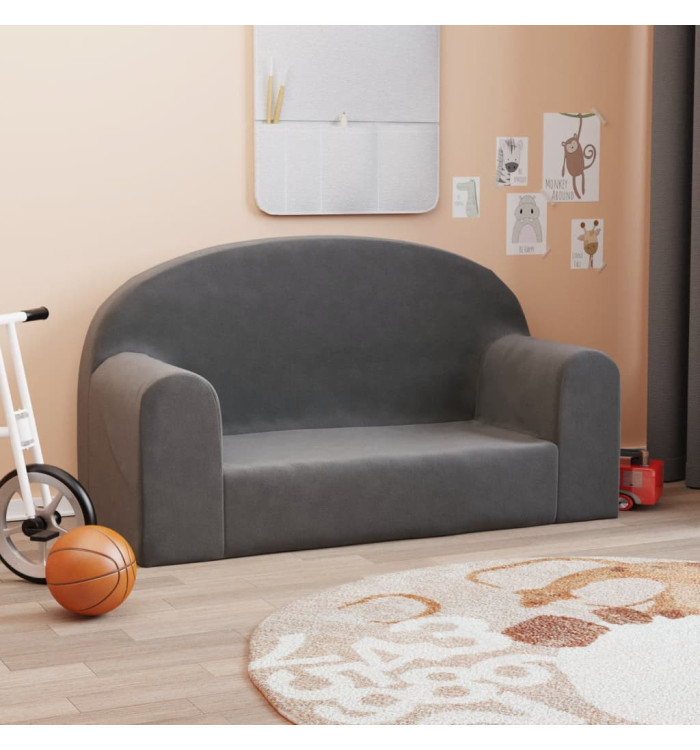 Canapé pour enfants 2 places anthracite peluche douce | Mobilier & Déco
