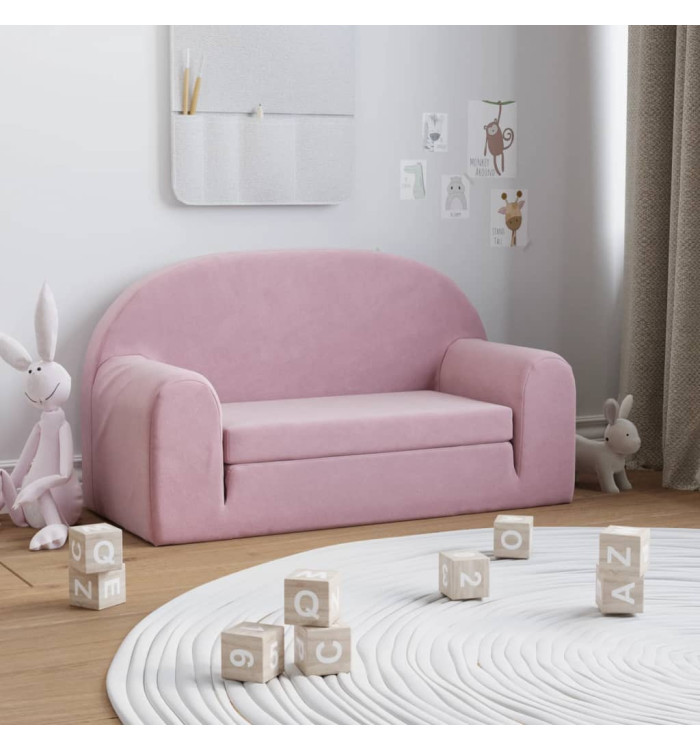 Canapé-lit pour enfants 2 places rose peluche douce | Mobilier & Déco