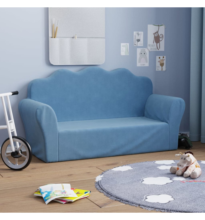 Canapé pour enfants 2 places bleu peluche douce | Mobilier & Déco