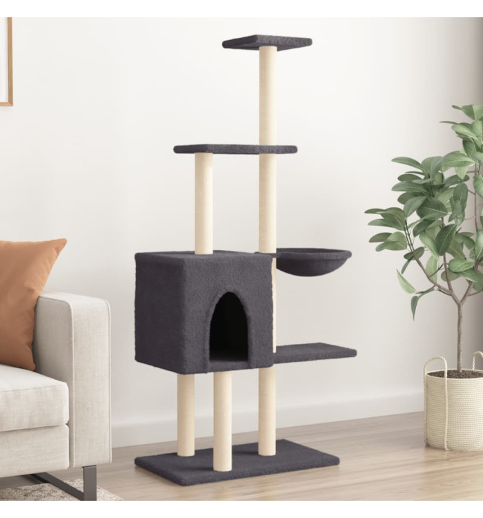 Arbre à chat avec griffoirs en sisal Gris foncé 145 cm | Mobilier & Déco