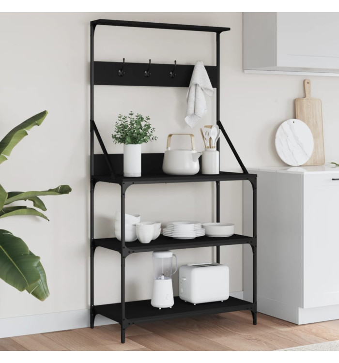 Étagère de boulangerie et crochets 4 niveaux bois d'ingénierie | Mobilier & Déco