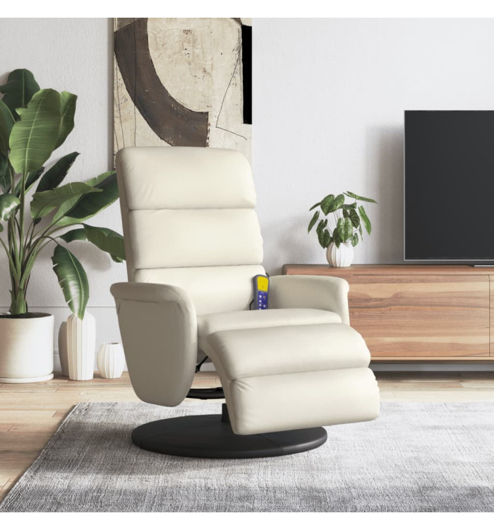 Fauteuil inclinable de massage et repose-pieds crème similicuir | Mobilier & Déco
