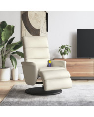 Fauteuil inclinable de massage et repose-pieds crème similicuir | Mobilier & Déco