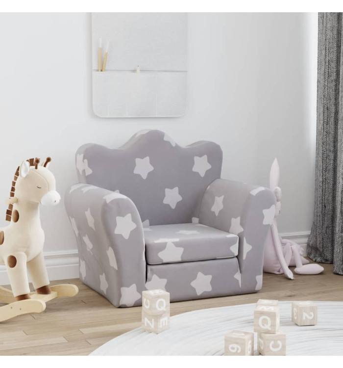 Canapé-lit pour enfants gris clair avec étoiles peluche douce | Mobilier & Déco