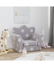 Canapé-lit pour enfants gris clair avec étoiles peluche douce | Mobilier & Déco