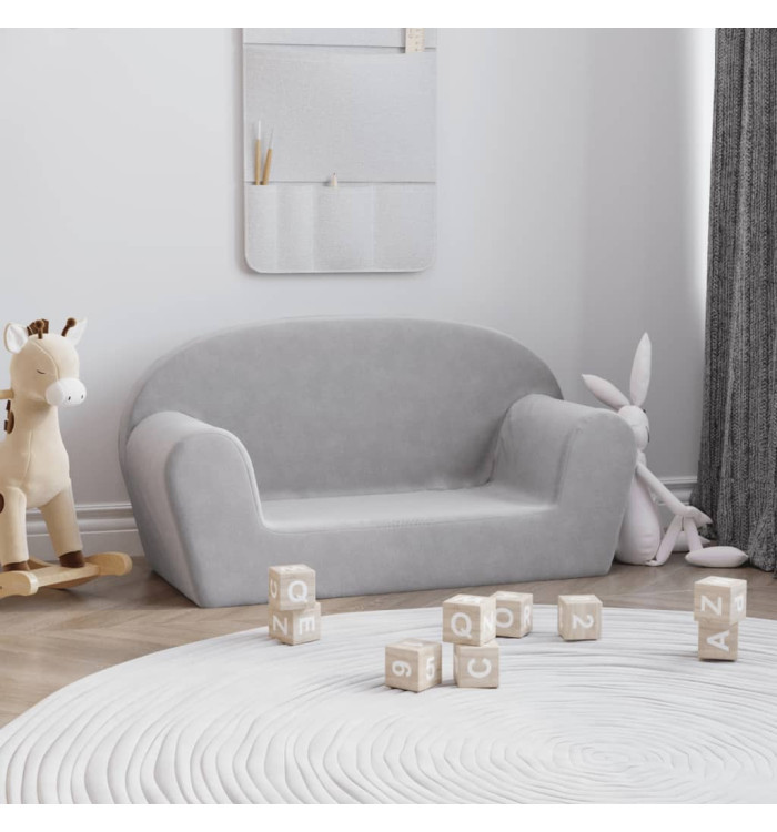Canapé pour enfants 2 places gris clair peluche douce | Mobilier & Déco