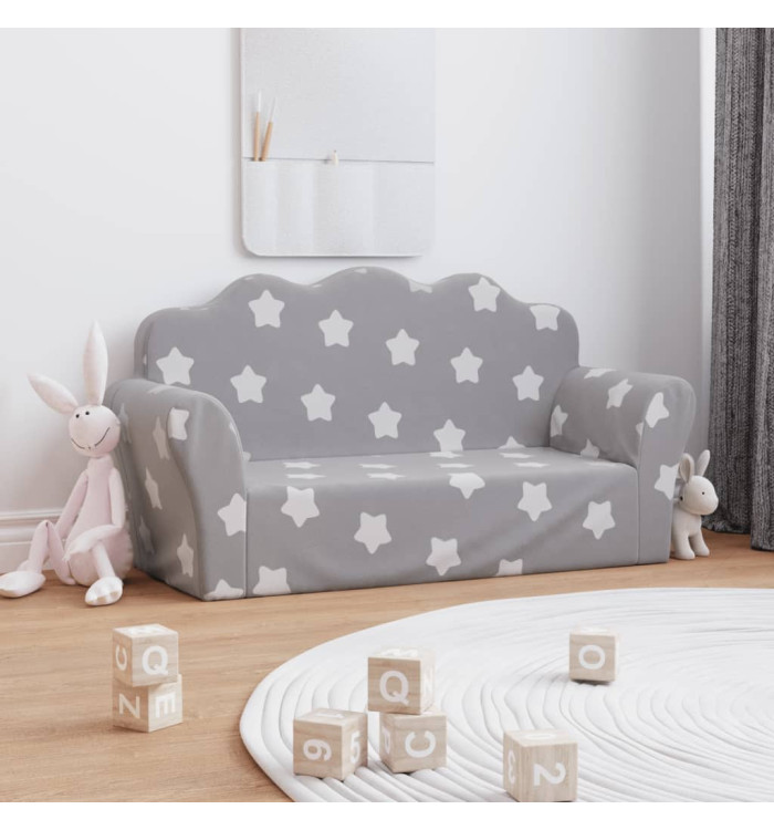 Canapé enfants 2 places gris clair avec étoiles peluche douce | Mobilier & Déco