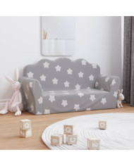 Canapé enfants 2 places gris clair avec étoiles peluche douce | Mobilier & Déco