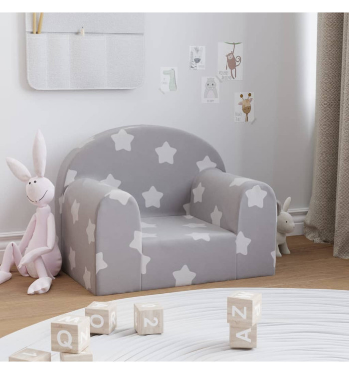 Canapé pour enfants gris clair avec étoiles peluche douce | Mobilier & Déco