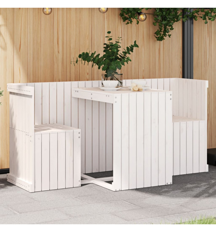 Set de balcon 2 places blanc bois de pin massif | Mobilier & Déco
