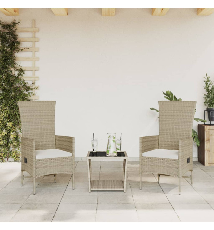 Ensemble à manger de jardin et coussins 3 pcs Beige poly rotin | Mobilier & Déco