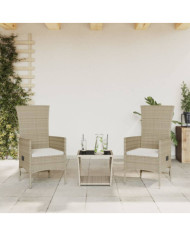 Ensemble à manger de jardin et coussins 3 pcs Beige poly rotin | Mobilier & Déco