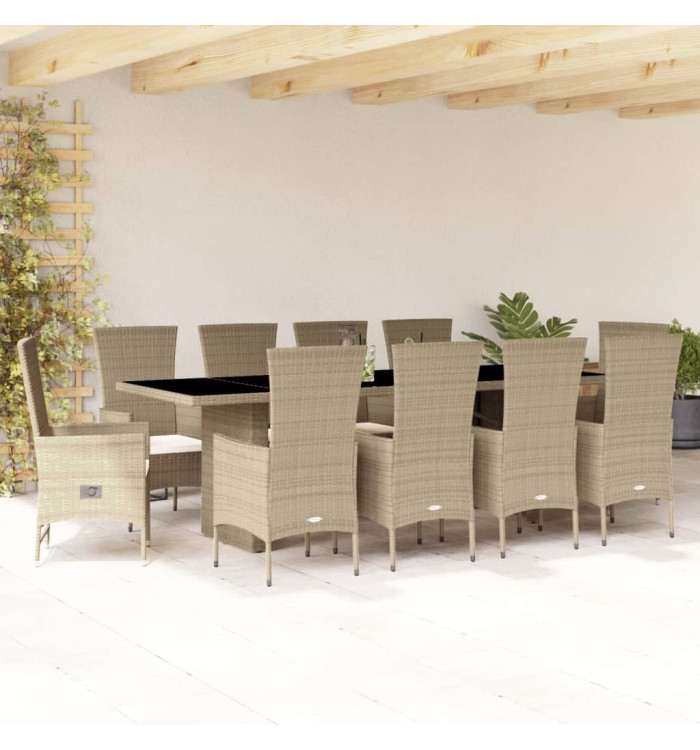 Ensemble à manger de jardin et coussins 11 pcs beige poly rotin | Mobilier & Déco