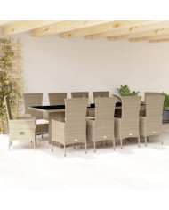 Ensemble à manger de jardin et coussins 11 pcs beige poly rotin | Mobilier & Déco