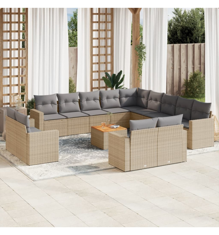 Salon de jardin avec coussins 14 pcs beige résine tressée | Mobilier & Déco