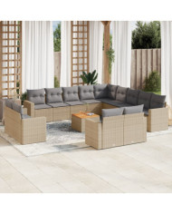 Salon de jardin avec coussins 14 pcs beige résine tressée | Mobilier & Déco