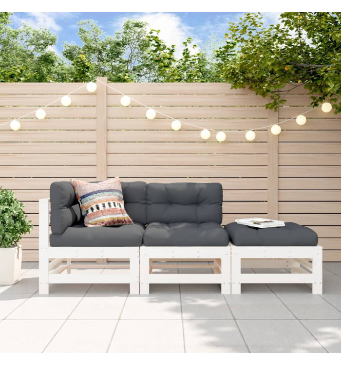 Salon de jardin 3 pcs blanc bois massif de pin | Mobilier & Déco