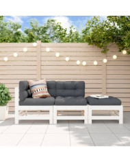 Salon de jardin 3 pcs blanc bois massif de pin | Mobilier & Déco